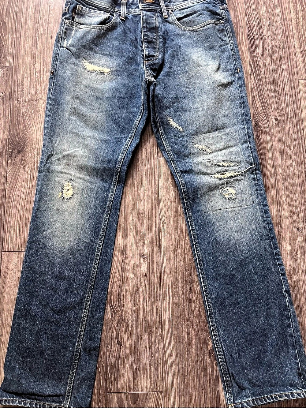 Jack & Jones Clark Regular Fit Jeans Distressed Blue Jeans